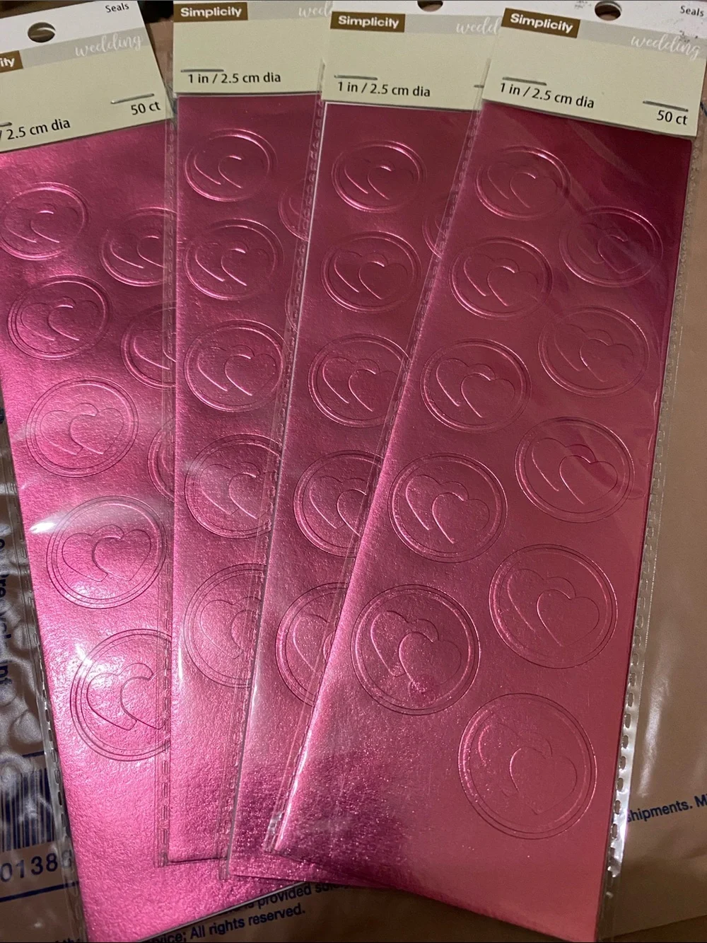 💍 Metallic Pink Heart Seal Sticker Sheets - set of 6 sheets - 300 seals
